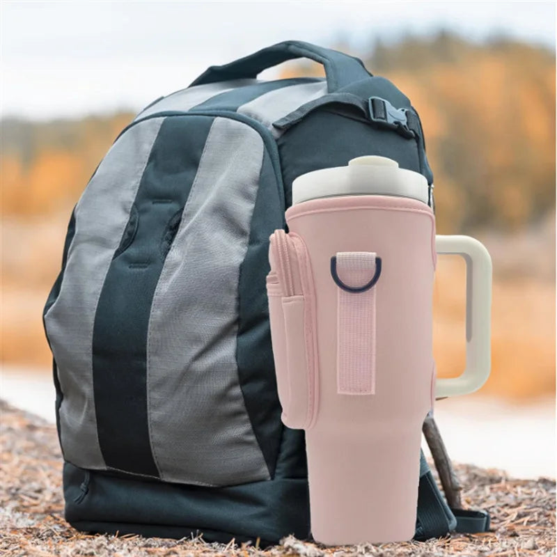 Water Bottle Carrier Bag with Phone Pocket for metal Cup 40 Oz, Water Bottle Holder Adjustable Strap Stanley Cup Accessories
