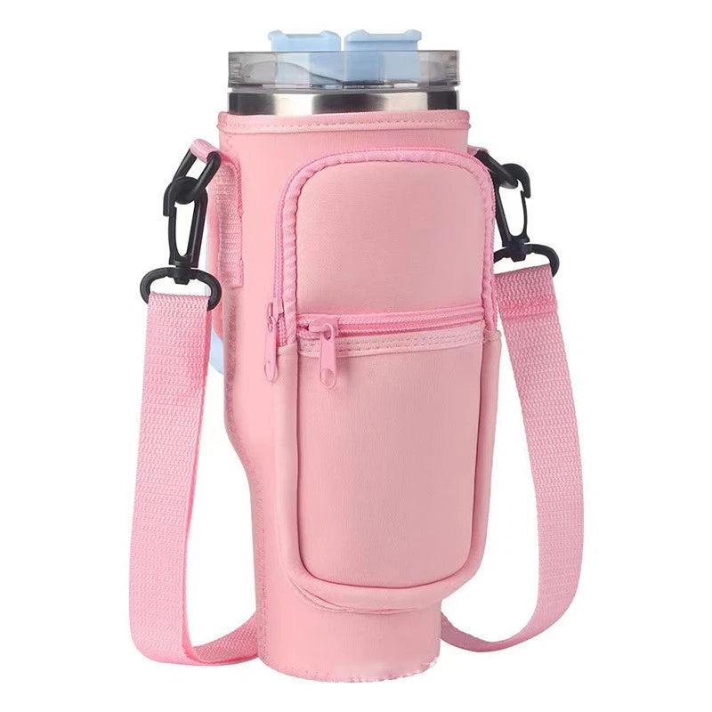Water Bottle Carrier Bag with Phone Pocket for metal Cup 40 Oz, Water Bottle Holder Adjustable Strap Stanley Cup Accessories
